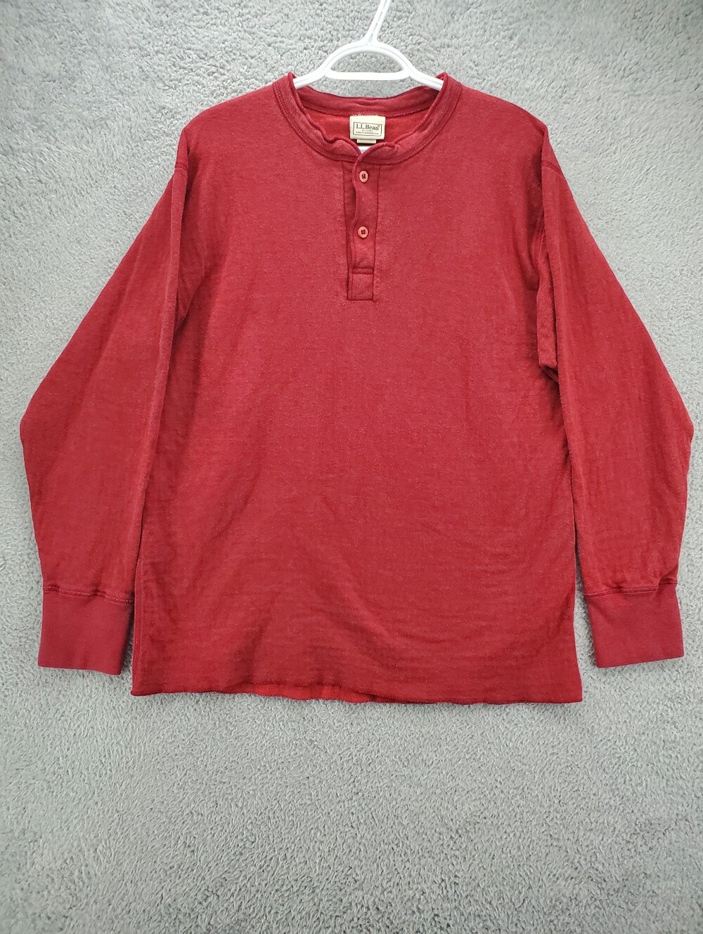 LL Bean Henley Mens Large Two Layer River Drivers Shirt Traditional Fit Red